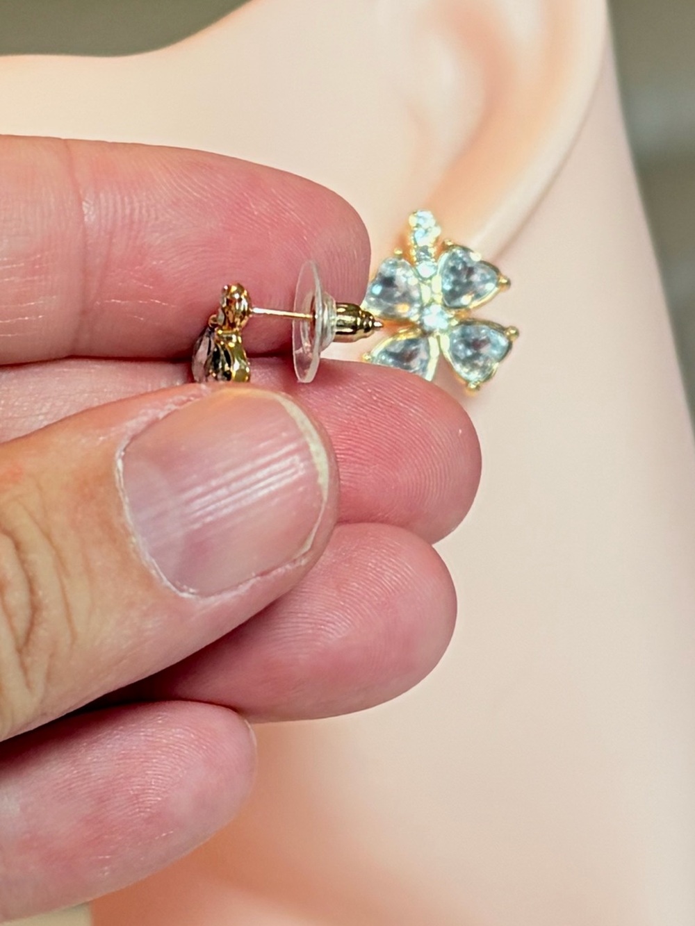 Crystal Flower Stud Earrings In Light Blue. - Picture 4 of 6